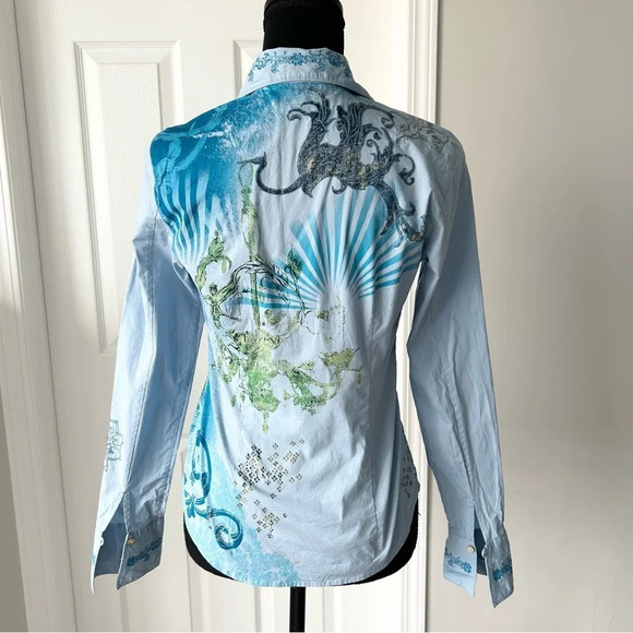 Indigo Palms Paisley Embroidered  Novelty Bohemian Button Down Shirt - Picture 3 of 16